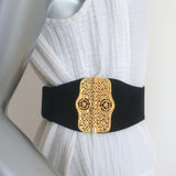 Judith Leiber Carved Embellishment Hinged Wide Belt Black Suede One Size