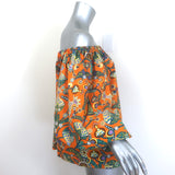 La DoubleJ Paloma off-the-shoulder top, orange printed poplin, authentic pre-owned, gently worn luxury