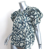 Ulla Johnson Top Nova Indigo Lurex Floral Print Silk Size 2 Puff Sleeve Blouse