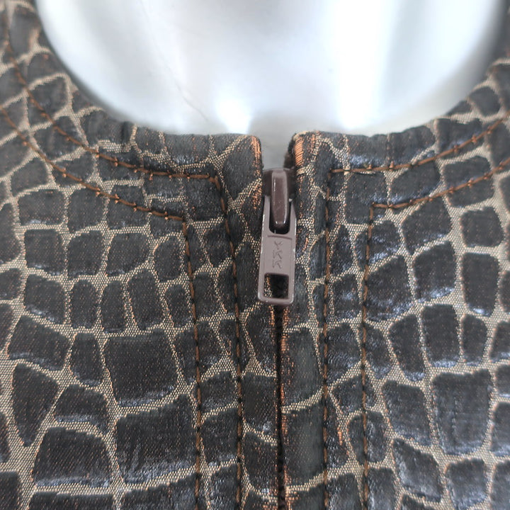 Vintage Galanos Croc-Embossed Belted Coat Dark Brown Jacquard Size Medium