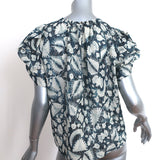 Ulla Johnson Top Nova Indigo Lurex Floral Print Silk Size 2 Puff Sleeve Blouse