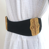 Judith Leiber Carved Embellishment Hinged Wide Belt Black Suede One Size