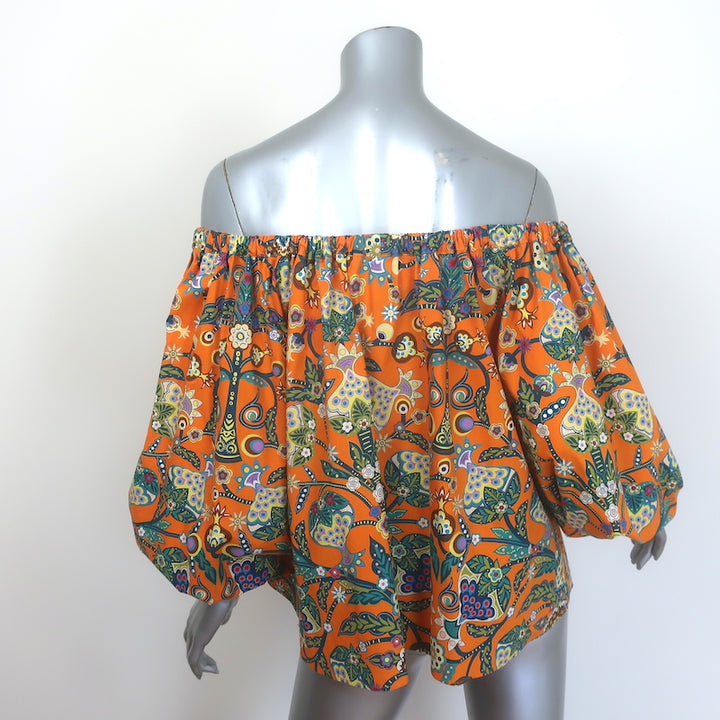 La DoubleJ off-the-shoulder poplin top, orange printed, authentic pre-owned designer piece, size XS