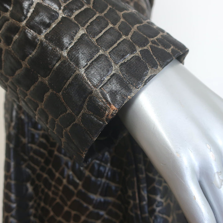 Vintage Galanos Croc-Embossed Belted Coat Dark Brown Jacquard Size Medium