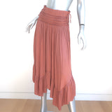 Ulla Johnson Edie Ruffled Midi Skirt Pink Plisse Satin Size 2 NEW