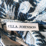 Ulla Johnson Top Nova Indigo Lurex Floral Print Silk Size 2 Puff Sleeve Blouse