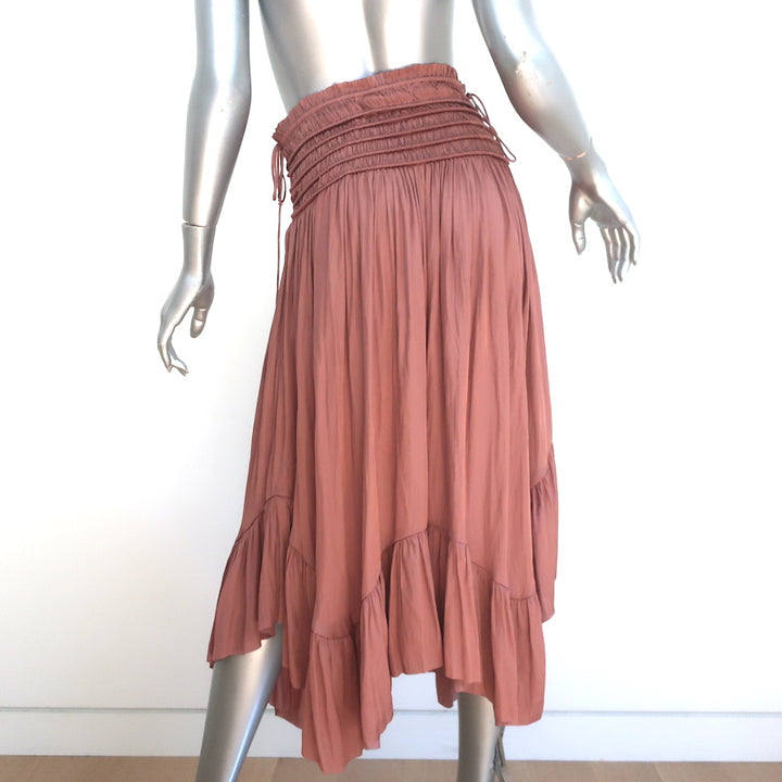 Ulla Johnson Edie Ruffled Midi Skirt Pink Plisse Satin Size 2 NEW