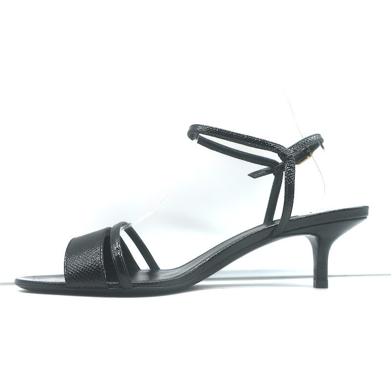 Celine Double-Strap Kitten Heel Sandals Black Grained Patent Leather Size 38 NEW