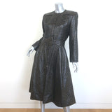 Vintage Galanos Croc-Embossed Belted Coat Dark Brown Jacquard Size Medium