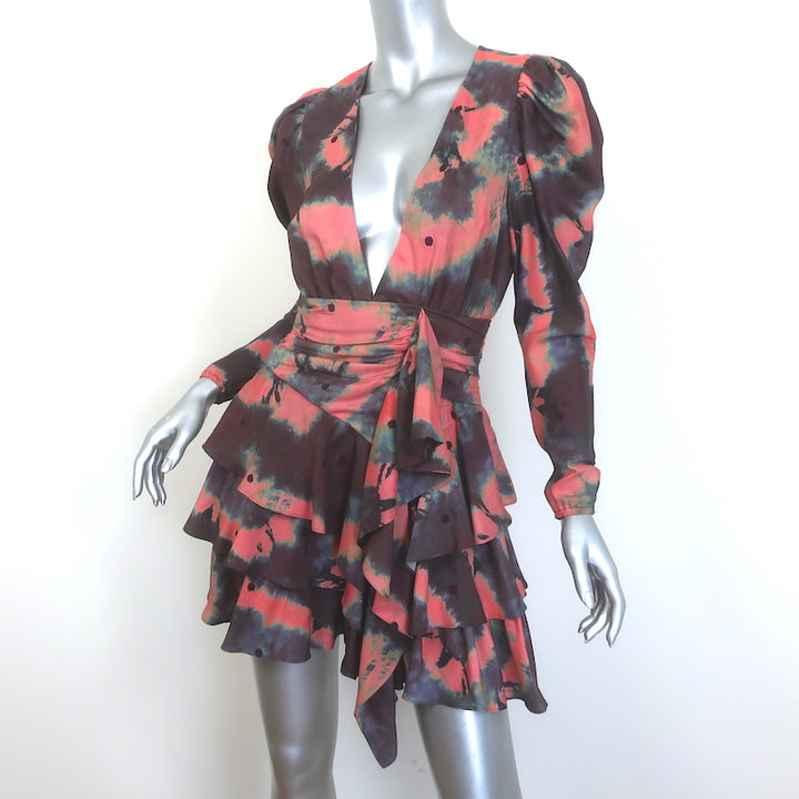 Ulla Johnson Semira Puff Sleeve Mini Dress Rosewood Tie Dye Silk Size 4
