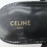 Celine Double-Strap Kitten Heel Sandals Black Grained Patent Leather Size 38 NEW