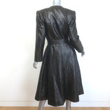 Vintage Galanos Croc-Embossed Belted Coat Dark Brown Jacquard Size Medium
