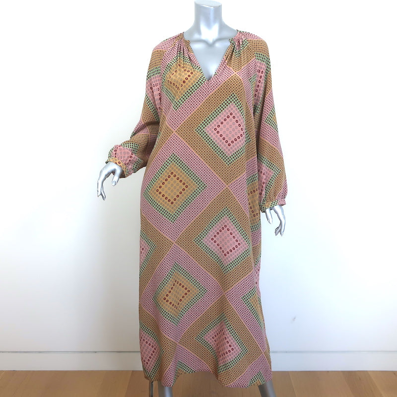 Momoni Lela Long Sleeve Maxi Dress Pink/Beige Printed Silk Size 40