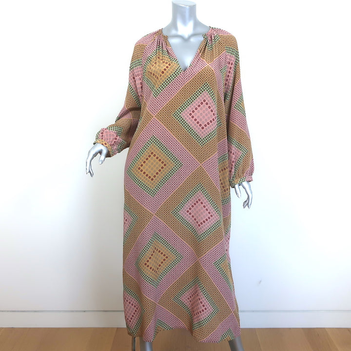 Momoni Lela Long Sleeve Maxi Dress Pink/Beige Printed Silk Size 40