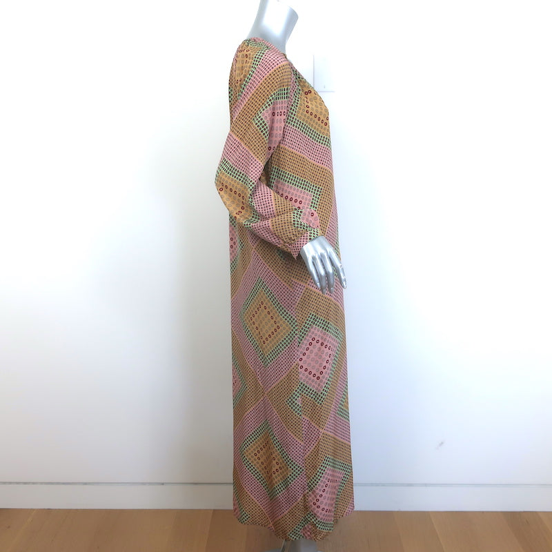 Momoni Lela Long Sleeve Maxi Dress Pink/Beige Printed Silk Size 40