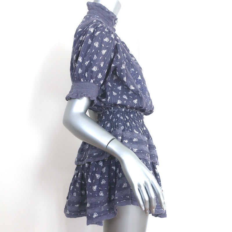 LoveShackFancy Alfie Ruffled Mini Dress Blue Floral Print Voile Size S Celebrity Owned LoveShackFancy Alfie Ruffled Mini Dress Blue Floral Print Voile Size S Celebrity Owned