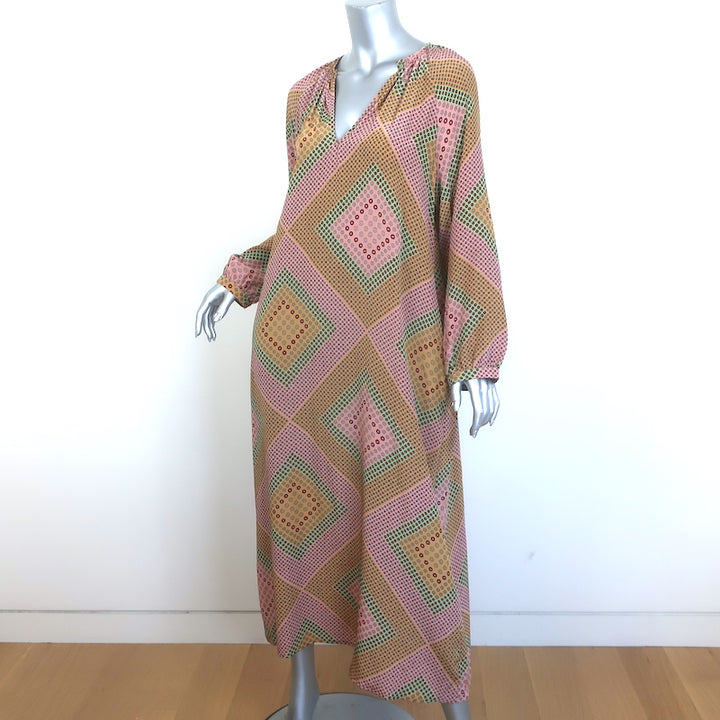 Momoni Lela Long Sleeve Maxi Dress Pink/Beige Printed Silk Size 40