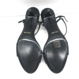 Celine Double-Strap Kitten Heel Sandals Black Grained Patent Leather Size 38 NEW