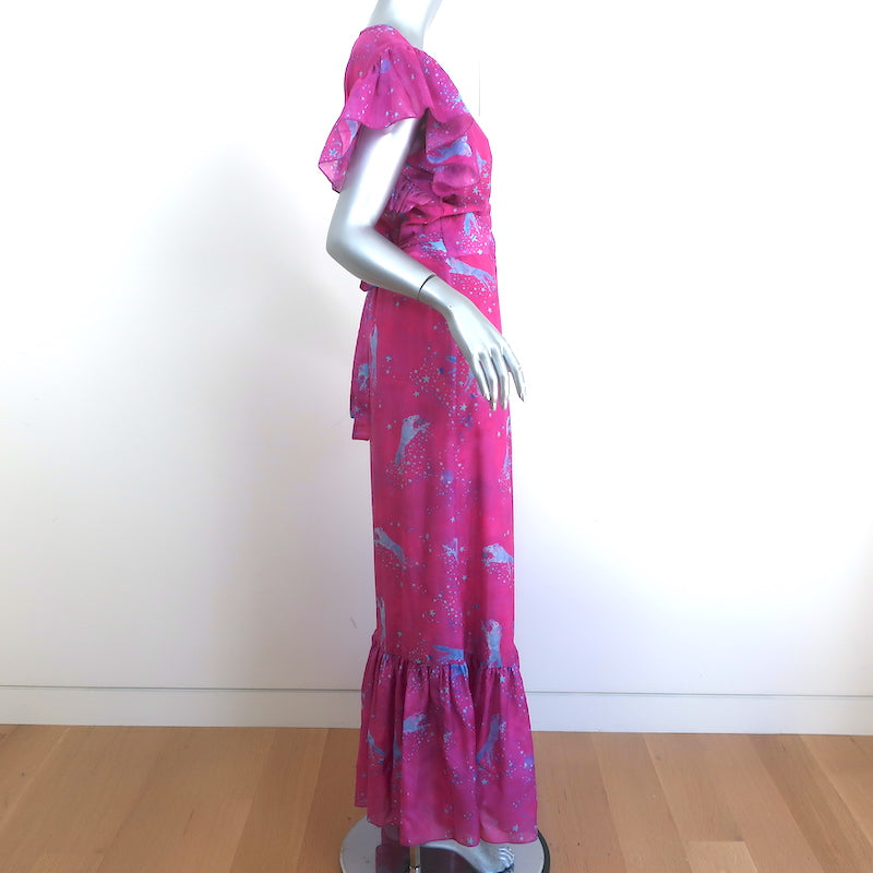 Jessie Western Maxi Wrap Dress Pink Star Print Silk-Cotton Size Small NEW