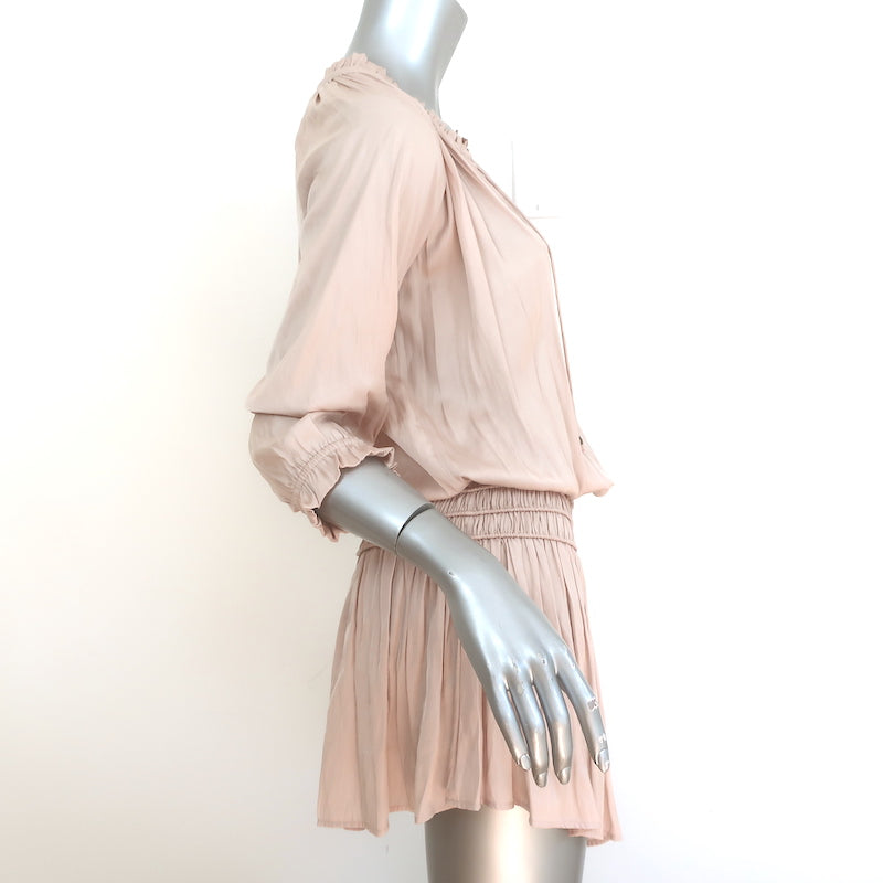 Ulla Johnson Olga Blouson Mini Dress Rose Plisse Satin Size 2 NEW