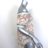 Pre-owned Chloé off-the-shoulder puff-sleeve top in cream with pink floral print, 65% cotton/35% silk, authentic designer piece