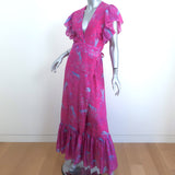 Jessie Western Maxi Wrap Dress Pink Star Print Silk-Cotton Size Small NEW