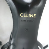 Celine Double-Strap Kitten Heel Sandals Black Grained Patent Leather Size 38 NEW