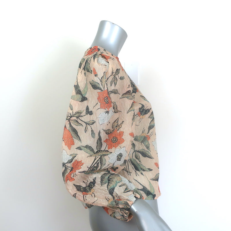 Ulla Johnson Eliza Puff Sleeve Blouse Alabaster Floral Print Silk Cloque Size 0