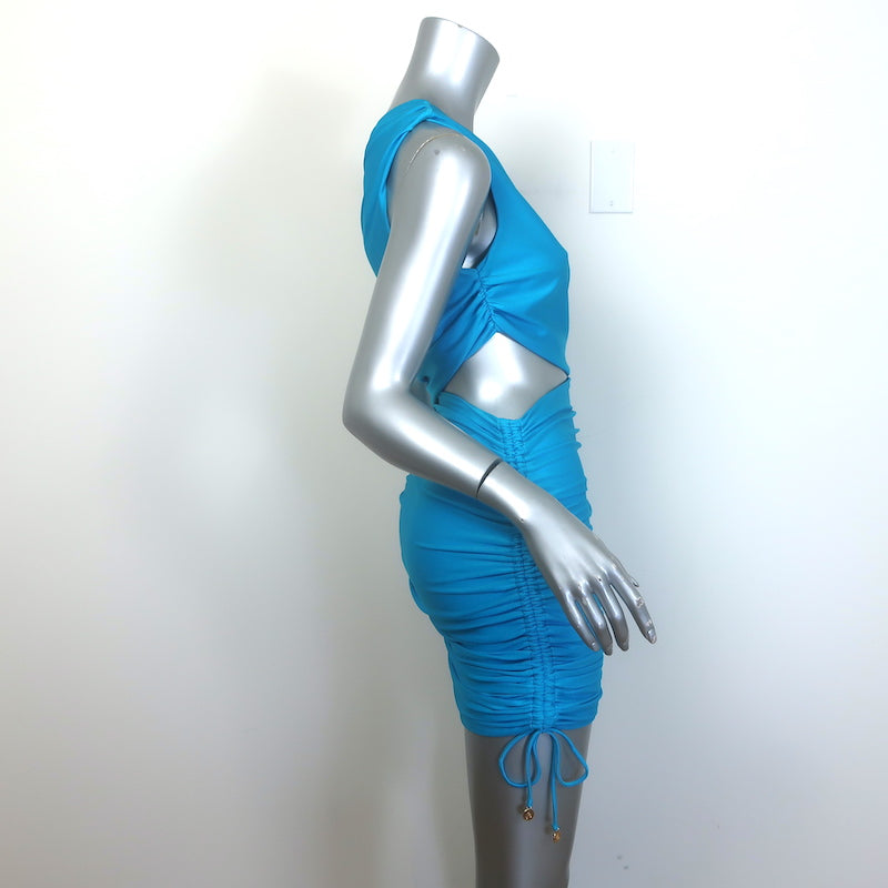 Dundas Gala One-Shoulder Cutout Mini Dress Azure Spandex Size 40 NEW