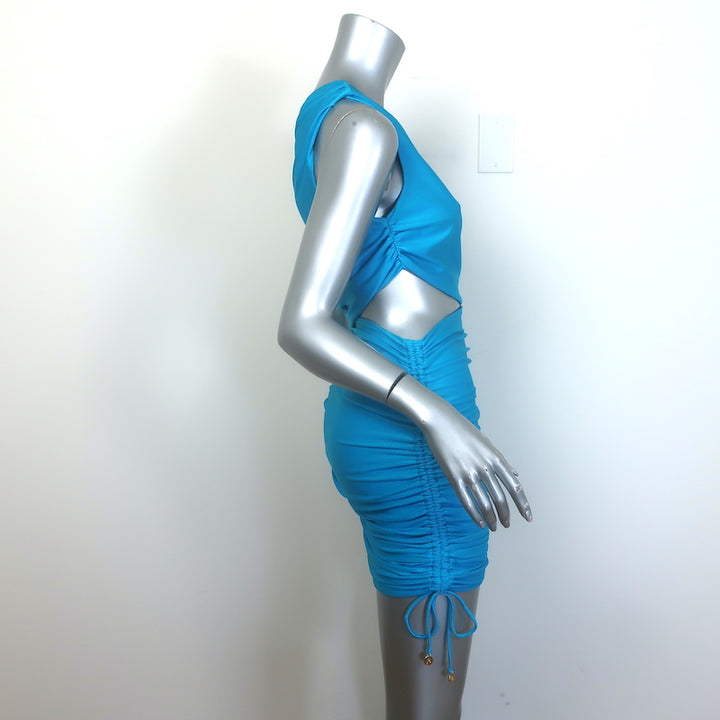 Dundas Gala One-Shoulder Cutout Mini Dress Azure Spandex Size 40 NEW