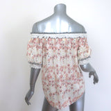 Chloé off-the-shoulder puff-sleeve top, cream with pink floral, 65% cotton/35% silk — pre-owned, authentic luxury (size 34)