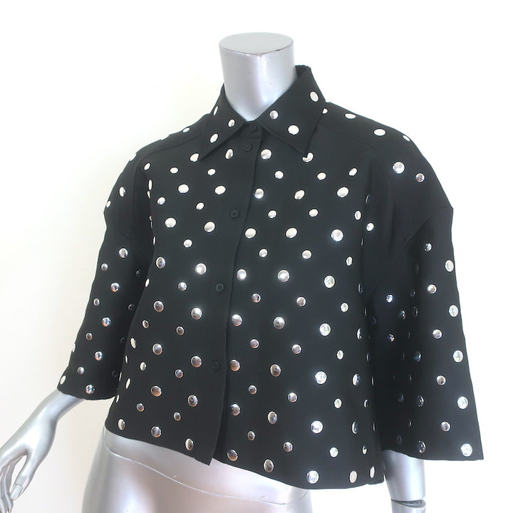 Sandro Galaxy Studded Faille Cropped Button Down Shirt Black Size 1
