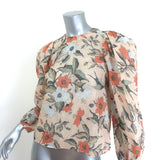 Ulla Johnson Eliza Puff Sleeve Blouse Alabaster Floral Print Silk Cloque Size 0