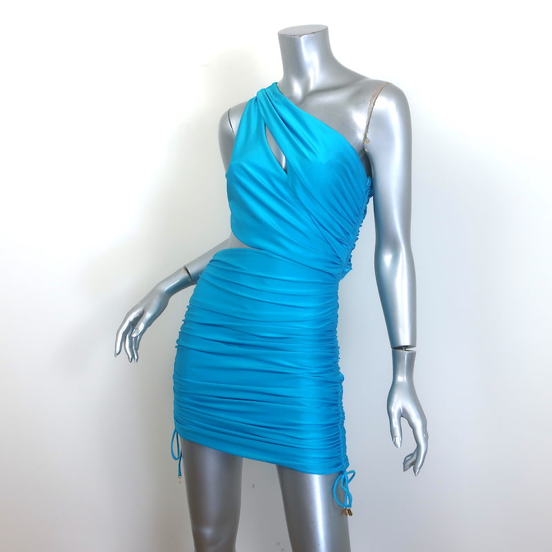 Dundas Gala One-Shoulder Cutout Mini Dress Azure Spandex Size 40 NEW