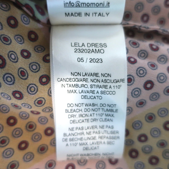 Momoni Lela Long Sleeve Maxi Dress Pink/Beige Printed Silk Size 40