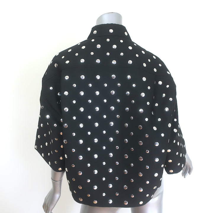 Sandro Galaxy Studded Faille Cropped Button Down Shirt Black Size 1