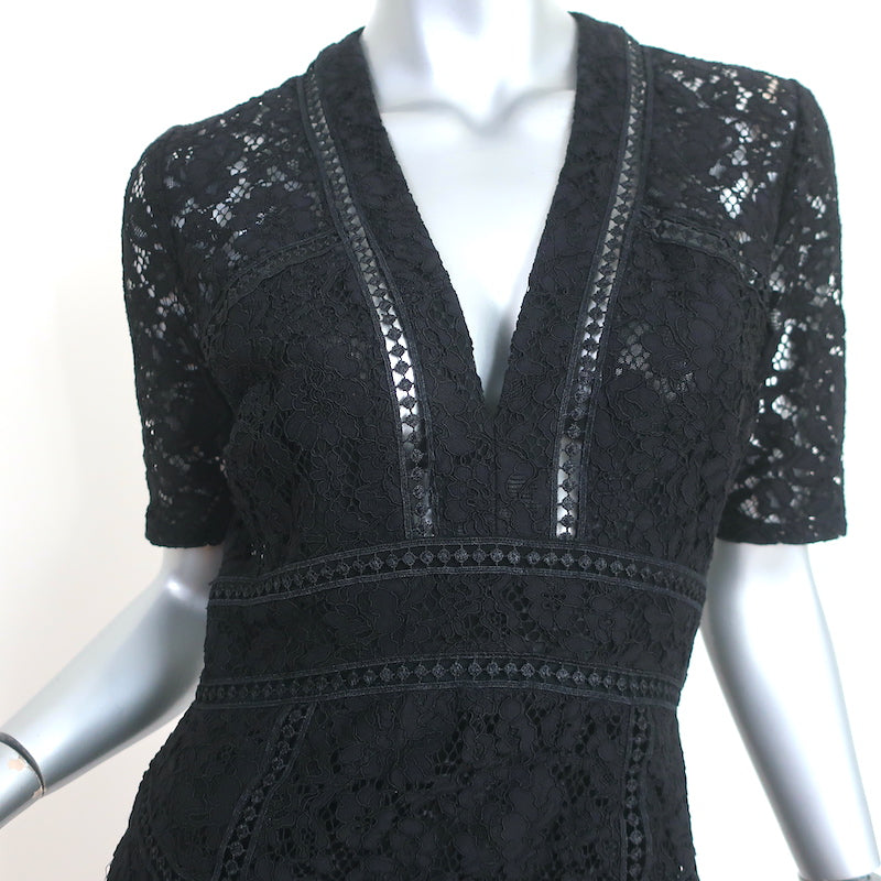 Veronica Beard Short Sleeve Mini Dress Sage Black Seamed Lace Size 2