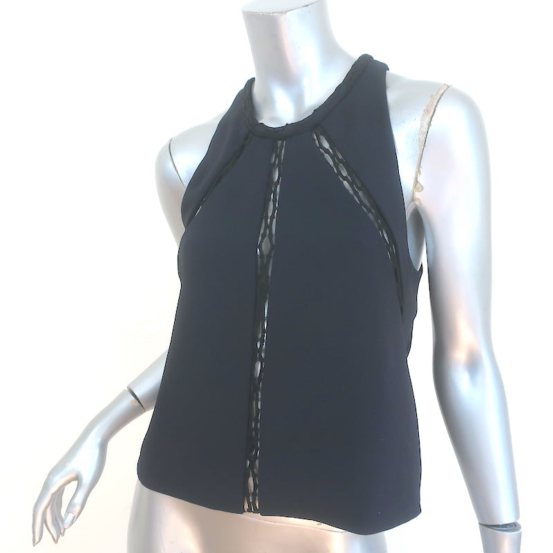IRO Buddy Tank Top Black Lace-Trimmed Crepe Size 36 NEW