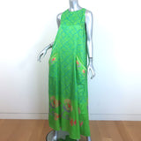 Anupamaa Sleeveless Maxi Dress Green Printed Silk Size Large