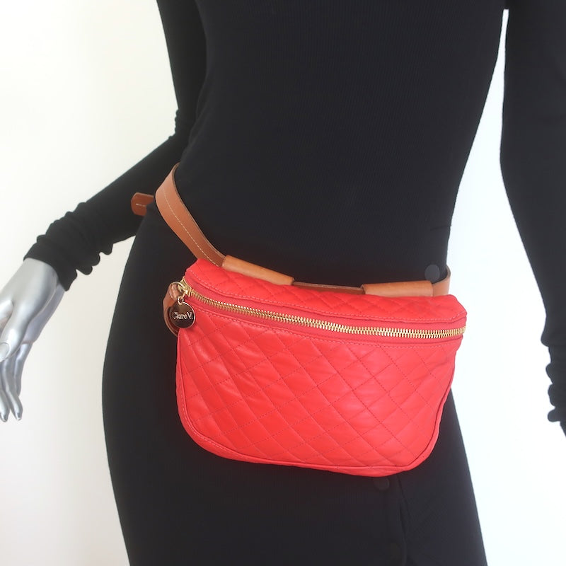 Clare V. Supreme FannyPack Belt Bag Red Quilted Leather