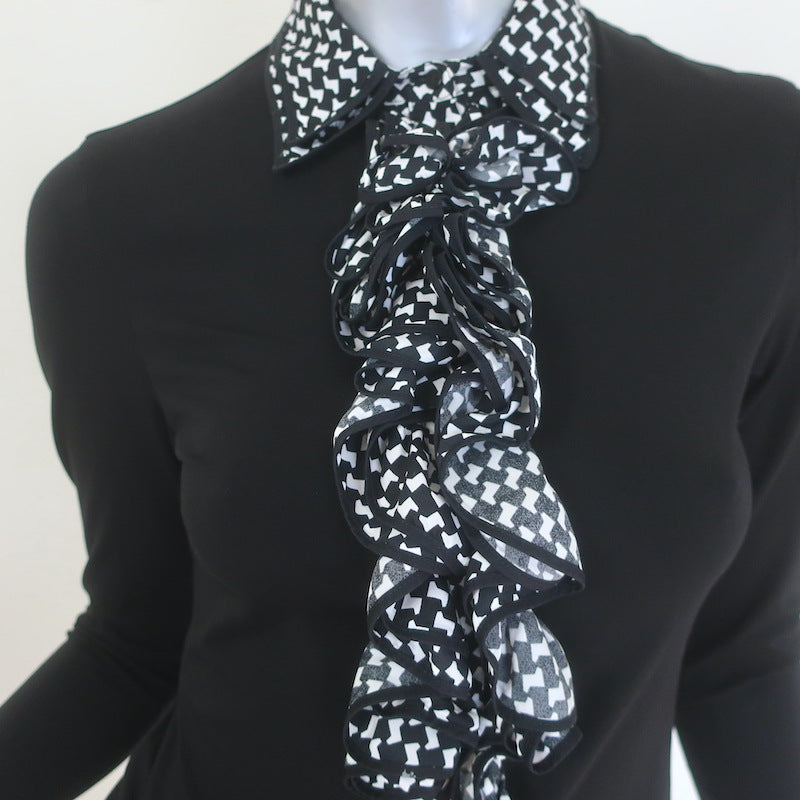 Anne Fontaine Emira Houndstooth Ruffle Button Down Blouse Black Size 38