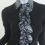 Anne Fontaine Emira Houndstooth Ruffle Button Down Blouse Black Size 38
