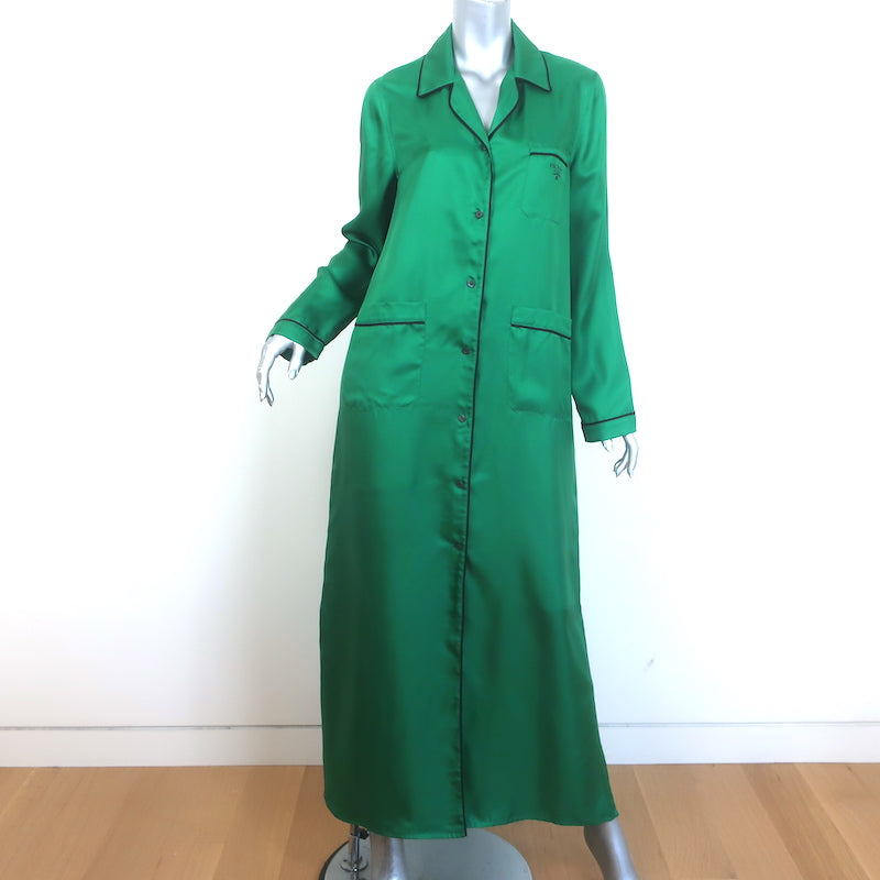 Prada Pajama Shirtdress Robe Green Silk Twill Size 40 Belted Maxi Dres Celebrity Owned Prada Pajama Shirtdress Robe Green Silk Twill Size 40 Belted Maxi Dres Celebrity Owned