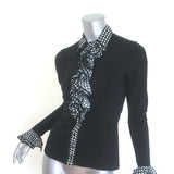 Anne Fontaine Emira Houndstooth Ruffle Button Down Blouse Black Size 38