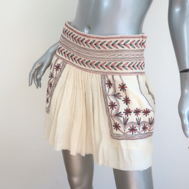 Isabel Marant Etoile Vera Mini Skirt Ecru Embroidered Cotton Gauze Size 36 NEW