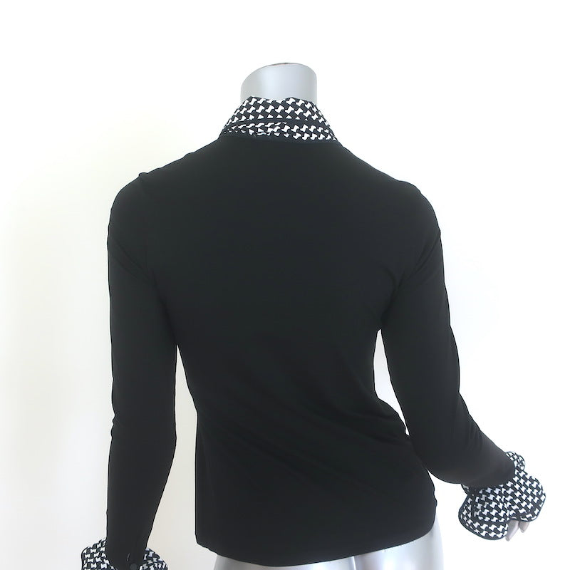Anne Fontaine Emira Houndstooth Ruffle Button Down Blouse Black Size 38