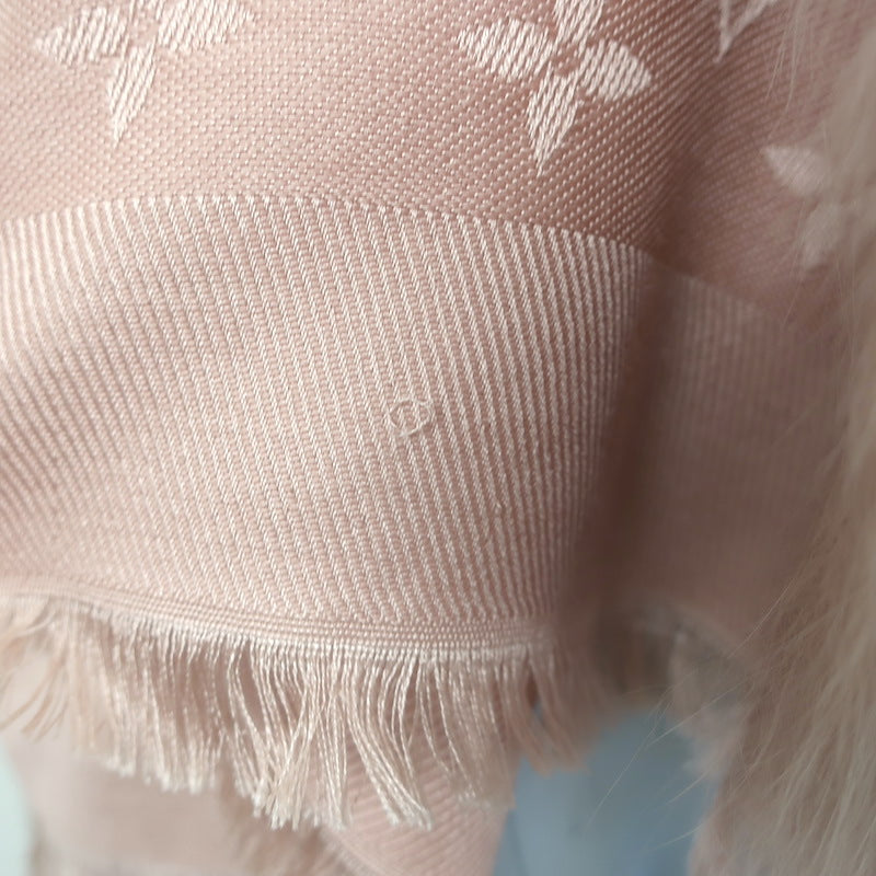 Louis Vuitton Fox Fur-Trimmed Monogram Shawl Blush Pink Silk-Wool