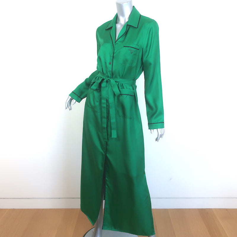 Prada Pajama Shirtdress Robe Green Silk Twill Size 40 Belted Maxi Dres Celebrity Owned Prada Pajama Shirtdress Robe Green Silk Twill Size 40 Belted Maxi Dres Celebrity Owned