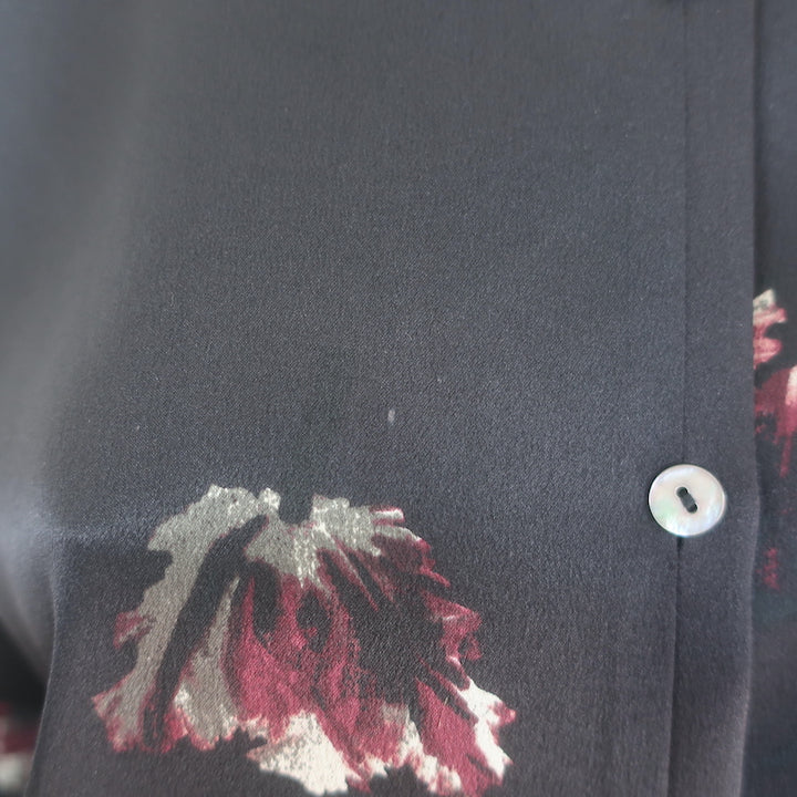 Vince Button Down Blouse Black Tulip Print Satin Size Extra Extra Small