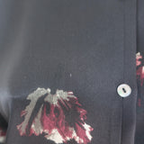 Vince Button Down Blouse Black Tulip Print Satin Size Extra Extra Small
